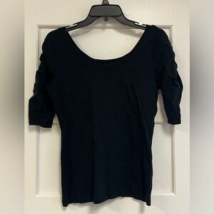 New York & Company Women Black 3/4 Ruched Sleeve Knit Top M Stretch